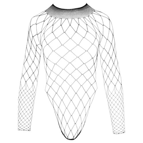 NO:XQSE - hosszúujjú, hálós fekete necc body (S-L)