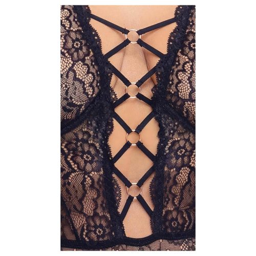 Cottelli Curves Plus Size - átlátszó mintás body (fekete)