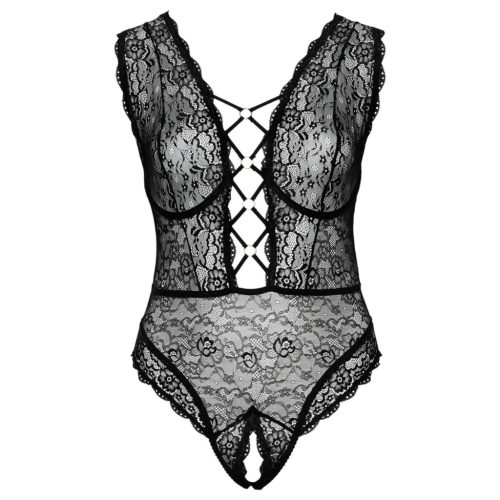 Cottelli Curves Plus Size - átlátszó mintás body (fekete)