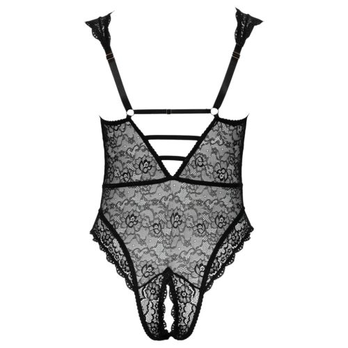 Cottelli Curves Plus Size - átlátszó mintás body (fekete)