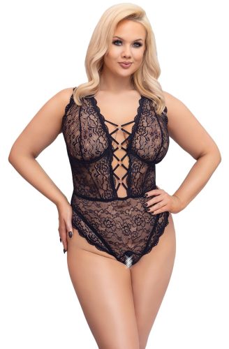 Cottelli Curves Plus Size - átlátszó mintás body (fekete)