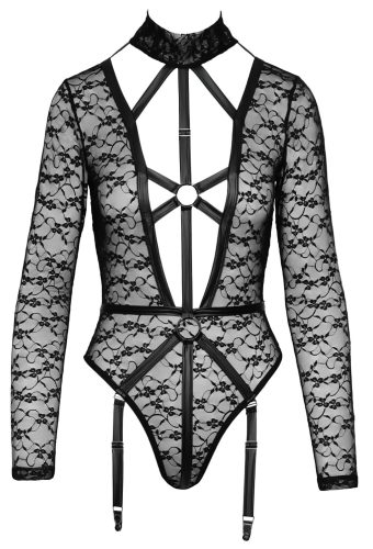 Cottelli - átlátszó, pántos body (fekete)