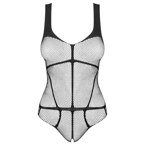 Obsessive B336 - átlátszó, nyitott fekete necc body (S-L)