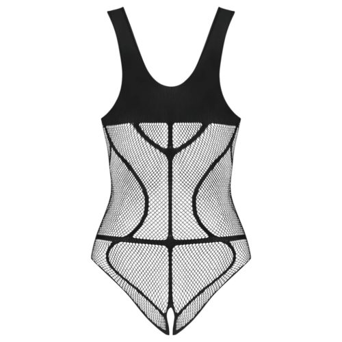 Obsessive B336 - átlátszó, nyitott fekete necc body (S-L)
