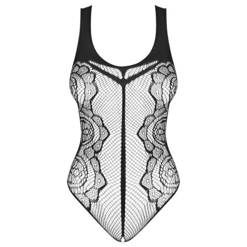 Obsessive B335 - átlátszó, nyitott, fekete body (S-L)
