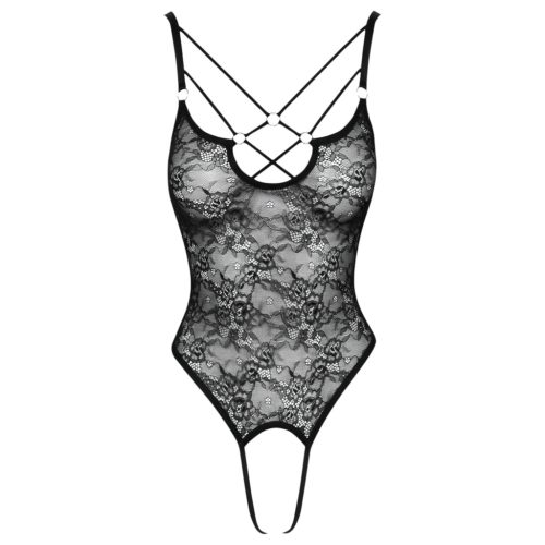 Cottelli - átlátszó, nyitott csipke body (fekete)
