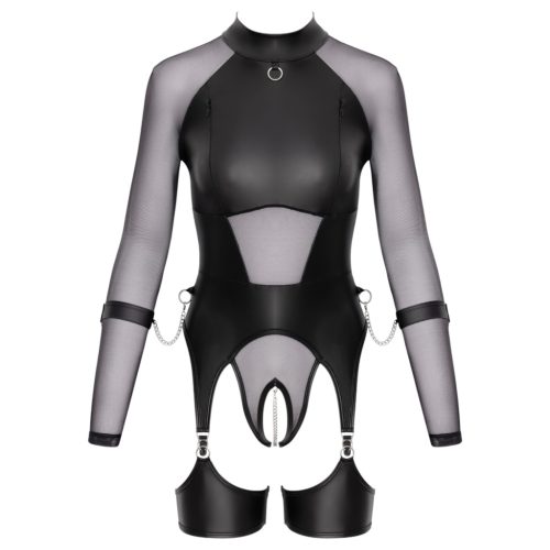 Cottelli Bondage - áttetsző felső bilincsekkel (fekete)