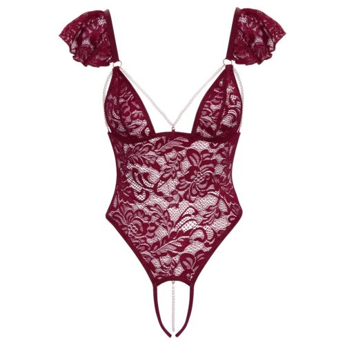 Cottelli - csipkés gyöngyös body (piros)