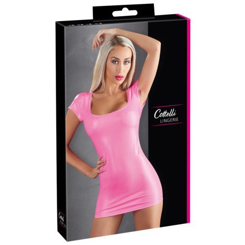 Cottelli Party - szexi fényes, rövid ujjú miniruha (pink)