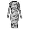 Noir - átlátszó, virágos, hosszúujjú ruha (fekete)