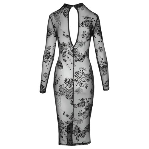 Noir - átlátszó, virágos, hosszúujjú ruha (fekete)