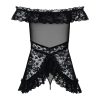 Obsessive Flores - fodros babydoll és tanga (fekete)