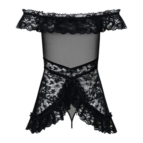 Obsessive Flores - fodros babydoll és tanga (fekete)