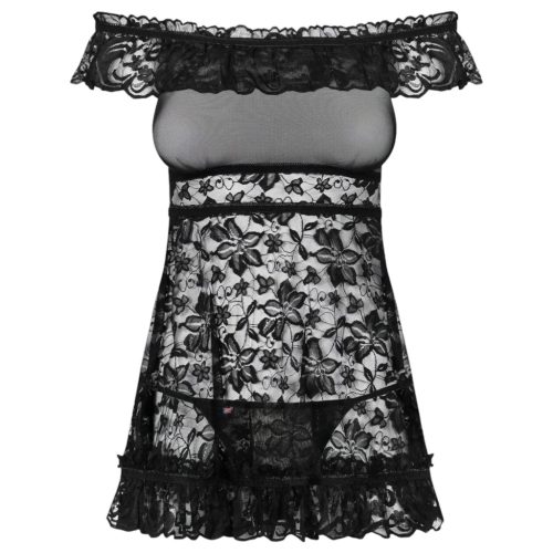 Obsessive Flores - fodros babydoll és tanga (fekete)