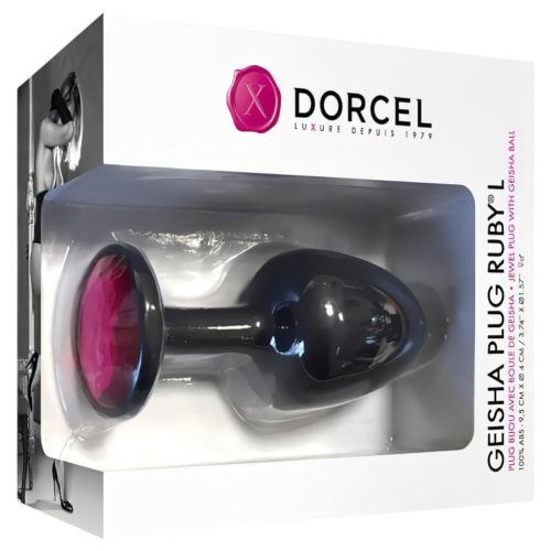 Dorcel Geisha Plug Ruby L - fekete pink köves anál plug (nagy)