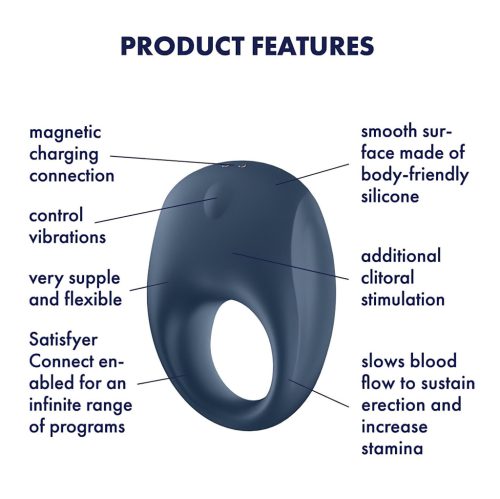 Satisfyer Strong One - App-vezérelt vibrációs péniszgyűrű (kék)