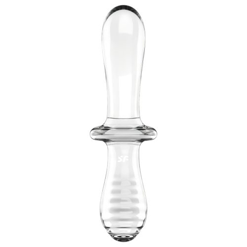 Satisfyer Double Crystal - kétvégű üveg dildó (átlátszó)