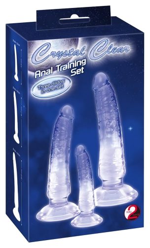 Crystal Clear - anál tréner dildó készlet - 3 db (átlátszó-kék)