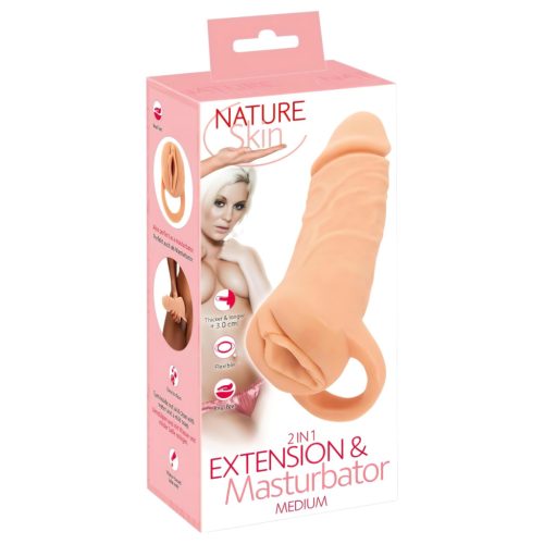 Nature Skin - péniszköpeny és műpunci - 18 cm (natúr)