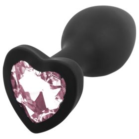  Sunfo - szilikon anál plug szív alakú kővel (fekete-pink)