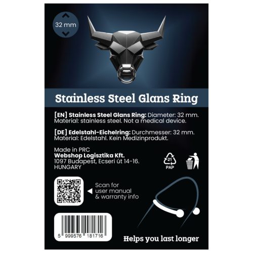 Rozsdamentes fém makkgyűrű - ejakuláció késleltetéshez (32 mm)