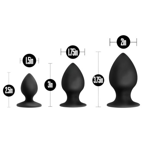 Anal Adventures Platinum Stout - anál plug szett - 3 db (fekete)