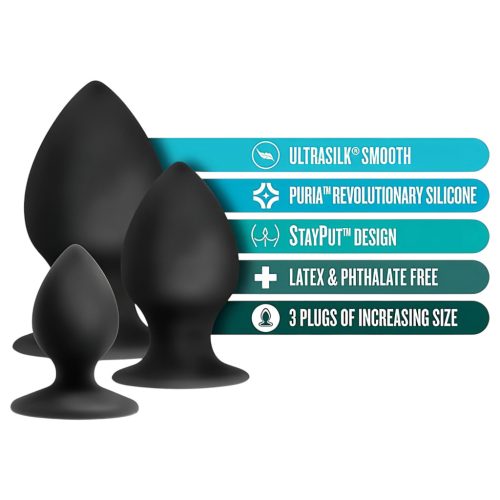 Anal Adventures Platinum Stout - anál plug szett - 3 db (fekete)