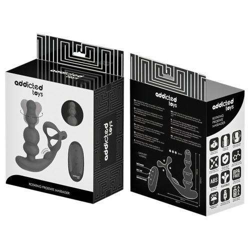 Addicted Toys - forgófejes anál vibrátor péniszgyűrűvel (fekete)