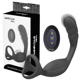   Addicted Toys - anál vibrátor péniszgyűrűvel és heregyűrűvel (fekete)