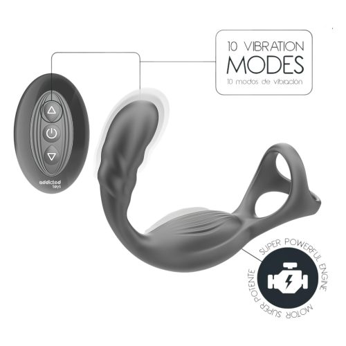 Addicted Toys - anál vibrátor péniszgyűrűvel és heregyűrűvel (fekete)