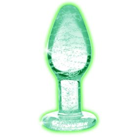   Booty Sparks Glow in the Dark M - üveg butt plug (átlátszó)