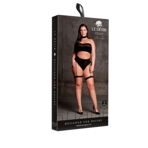 Le Désir Plus Size - 3 részes fekete fehérnemű szett (XL-4XL)