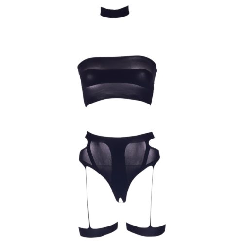 Le Désir Plus Size - 3 részes fekete fehérnemű szett (XL-4XL)