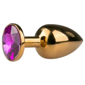   EasyToys Metal No.1 - lila köves kúp anál plug (arany, 2,5 cm)