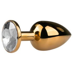   EasyToys Metal No.1 - fehér köves kúp anál plug (arany, 2,5 cm)