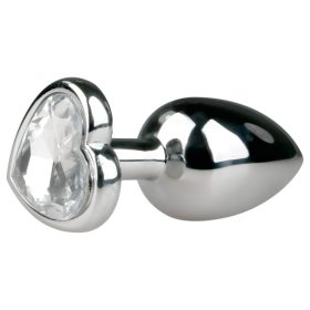   EasyToys Metal No.2 - anál plug szíves kővel (ezüst-fehér)