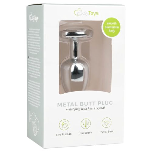 EasyToys Metal No.2 - anál plug szíves kővel (ezüst-fehér)