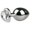 EasyToys Metal No.7 - szíves anál plug fehér kővel (ezüst)