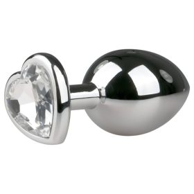   EasyToys Metal No.7 - szíves anál plug fehér kővel (ezüst)