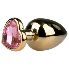   EasyToys Metal No.8 - anál plug szíves talppal (arany-pink, 3,5 cm)