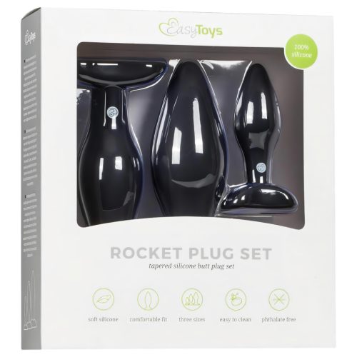 EasyToys Rocket - anál plug szett (fekete, 3 részes)