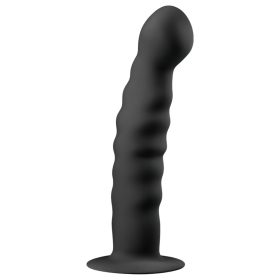   EasyToys Ribbed - tapadókorongos anál dildó (14 cm, fekete)