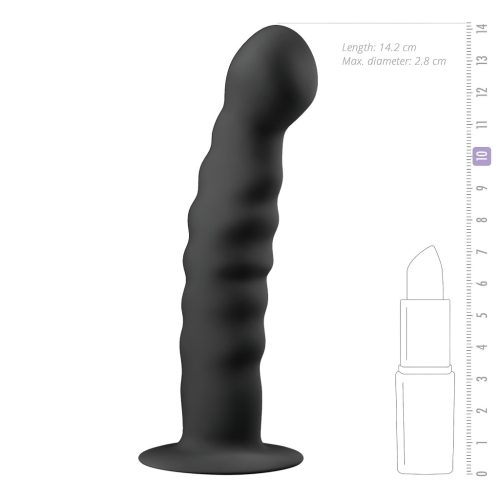 EasyToys Ribbed - tapadókorongos anál dildó (14 cm, fekete)