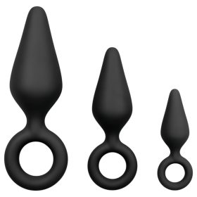   EasyToys - fekete gyűrűs anál plug szett kezdőknek (3 db)