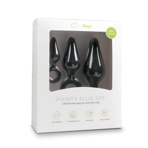EasyToys - gyűrűs anál plug szett - 3 db (fekete)