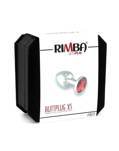 Rimba XS - piros köves, fém butt plug (ezüst)