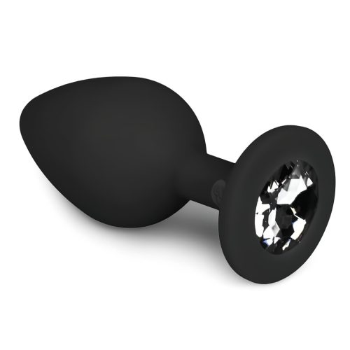 EasyToys Diamond - fehér köves anál plug (közepes, fekete)