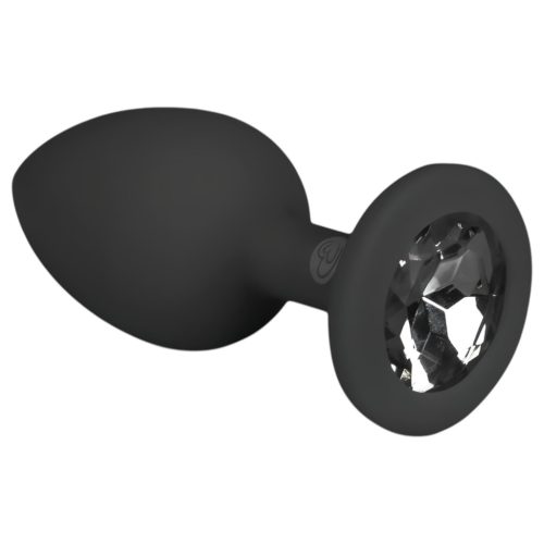 EasyToys Diamond - fehér köves anál plug (kicsi, fekete)