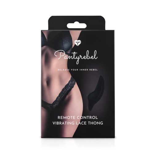 Pantyrebel - fekete akkus, rádiós csipke tanga vibrátor (S-L)