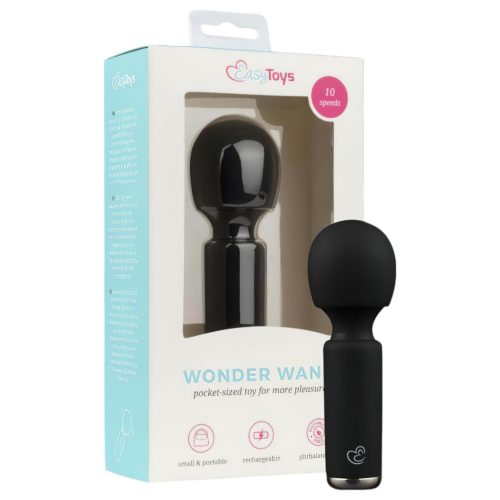 EasyToys Wonder Wand - akkus, mini masszírozó vibrátor (fekete)